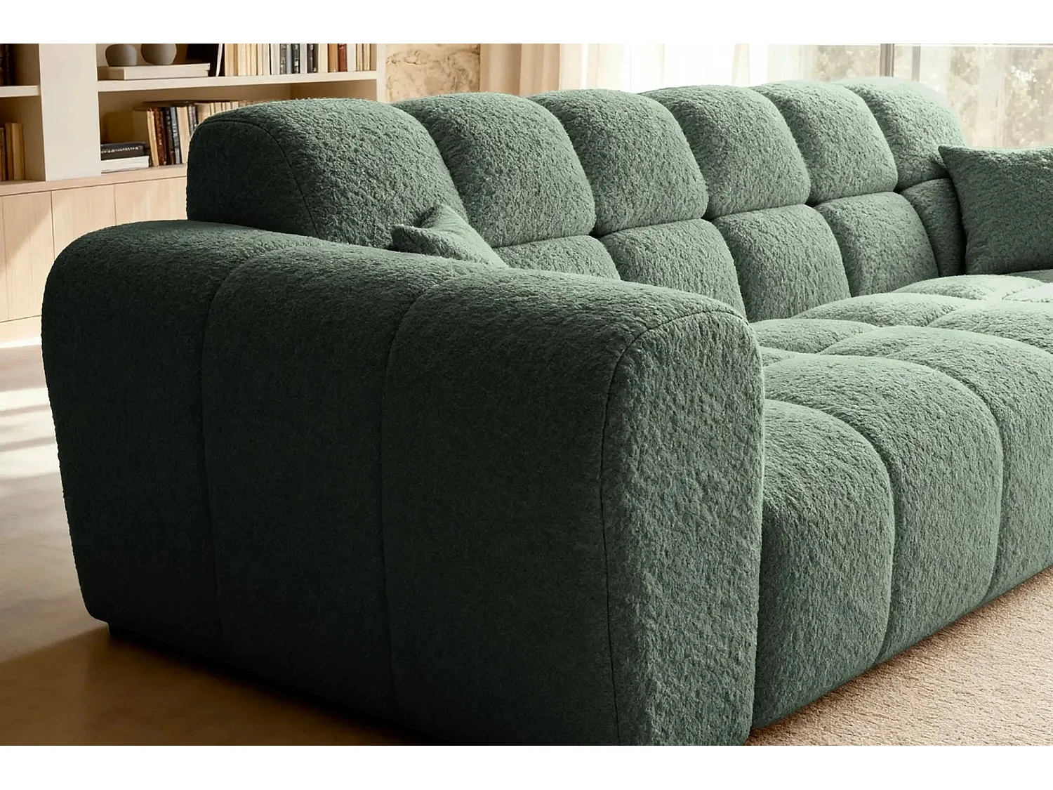 ALEXIA - Canapé droit tissu bouclette 3 places - Vert