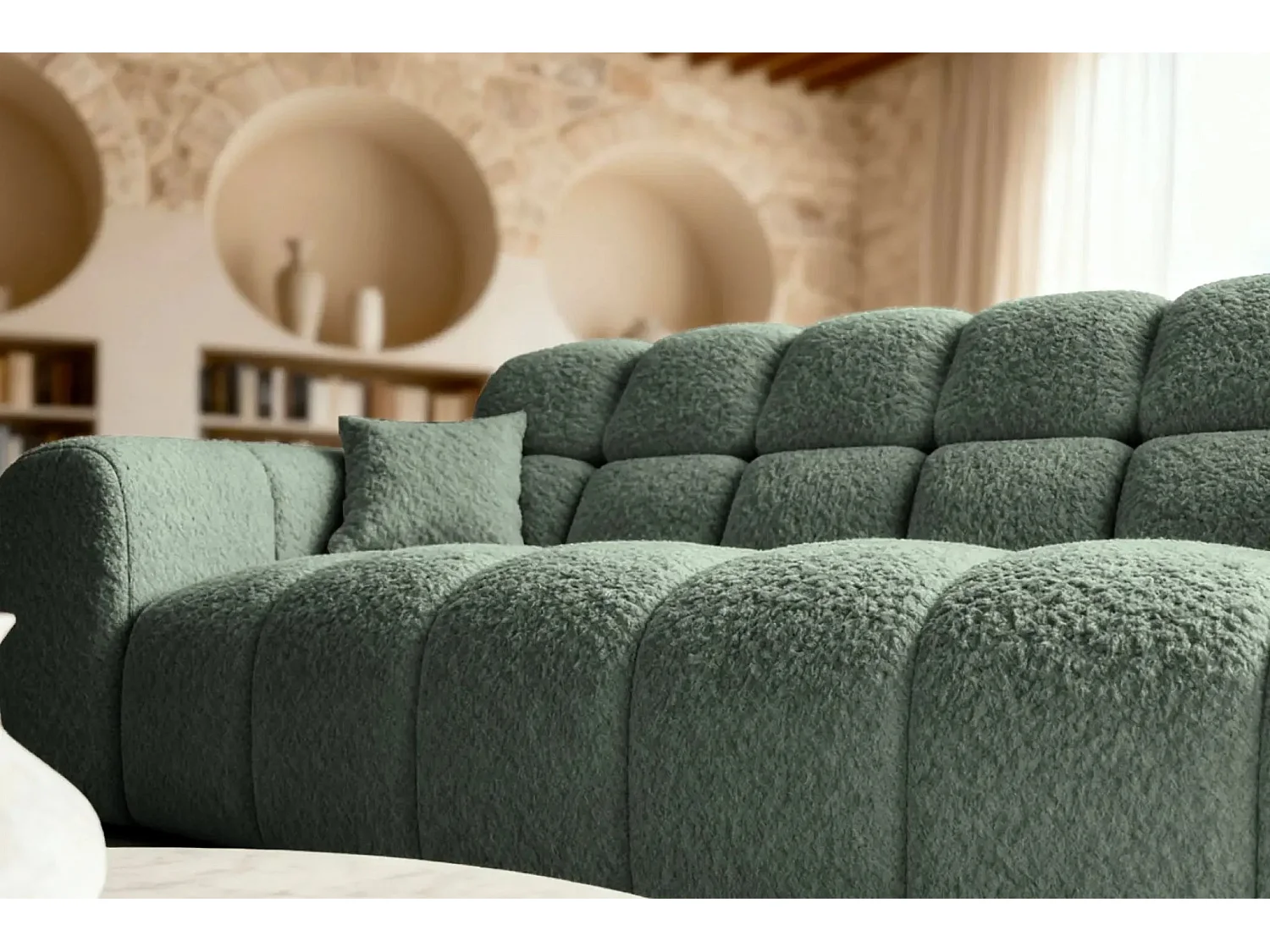 ALEXIA - Canapé droit tissu bouclette 3 places - Vert