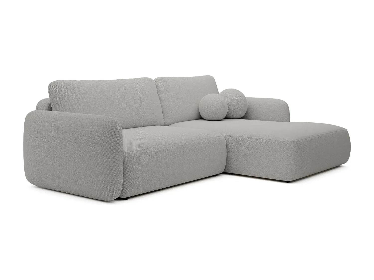 GIGI - Canapé d'angle convertible tissu bouclette 4 places - Gris clair- Droit