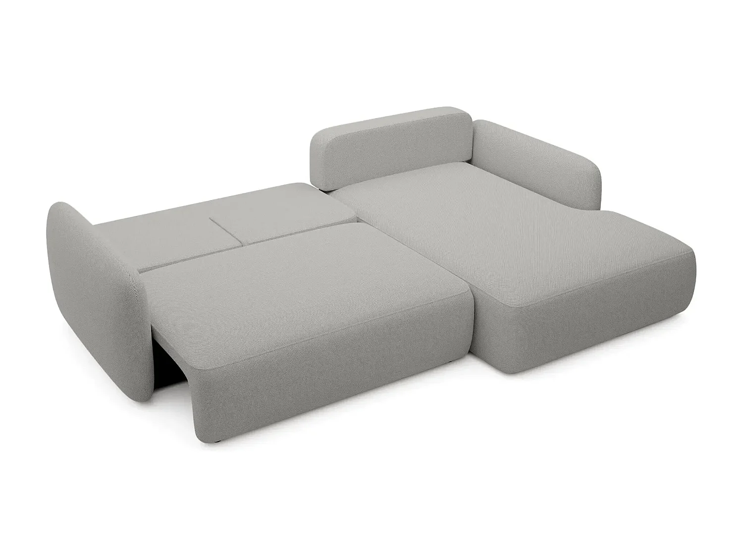 GIGI - Canapé d'angle convertible tissu bouclette 4 places - Gris clair- Droit