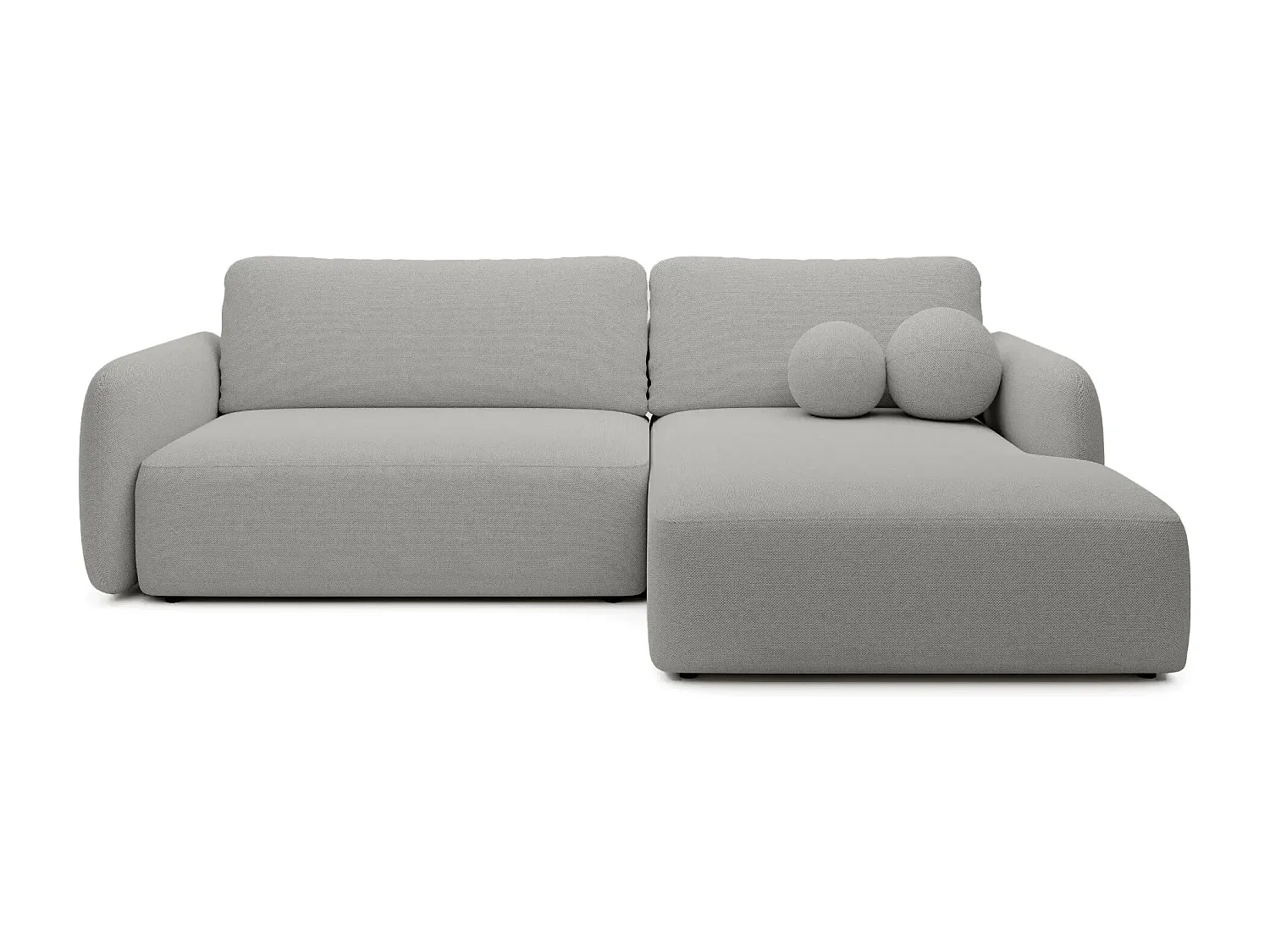 GIGI - Canapé d'angle convertible tissu bouclette 4 places - Gris clair- Droit
