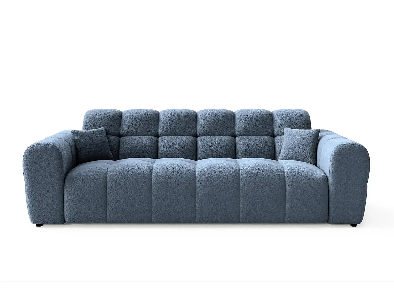 ALEXIA - Canapé droit tissu bouclette 3 places - Bleu