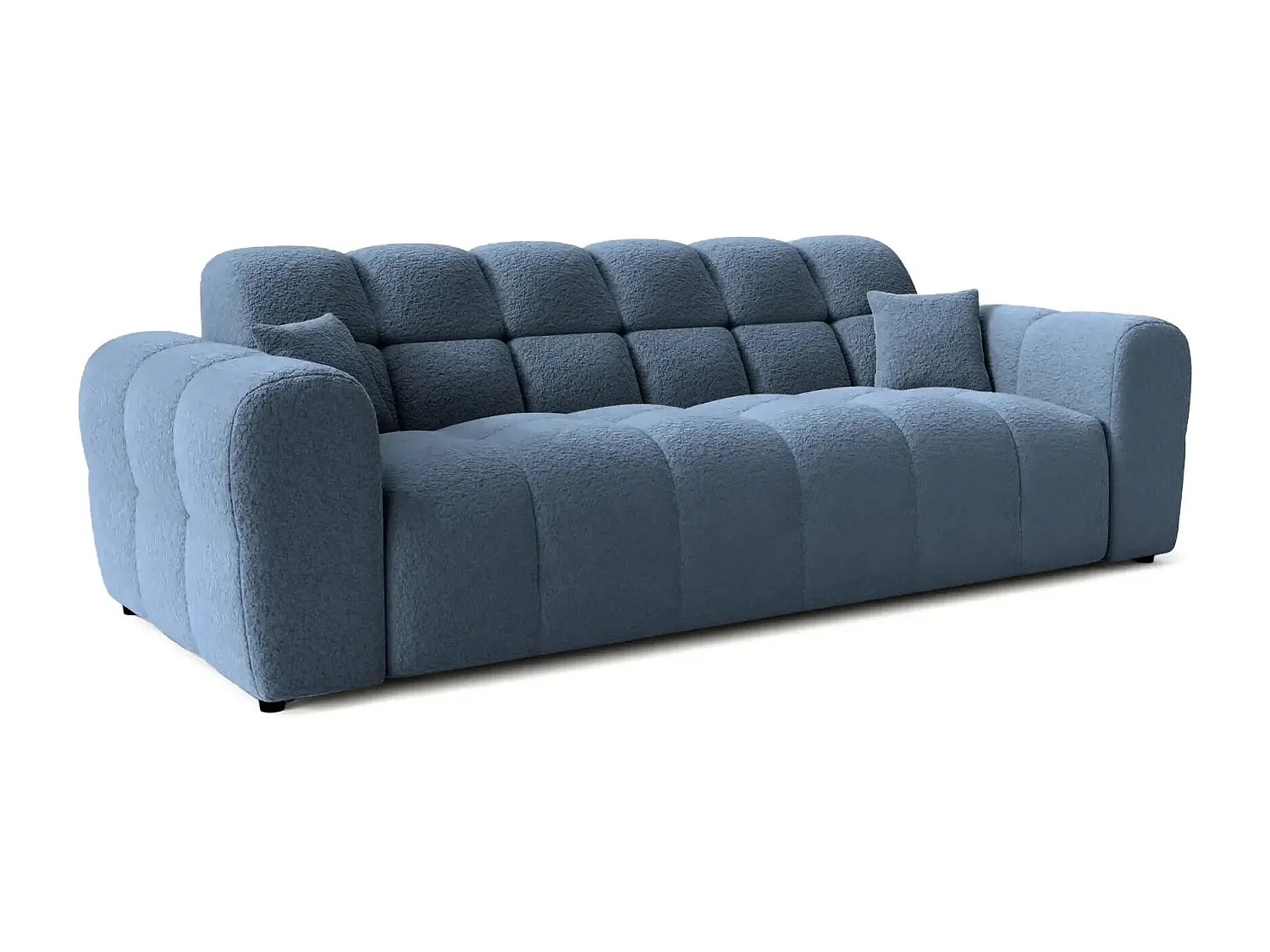 ALEXIA - Canapé droit tissu bouclette 3 places - Bleu