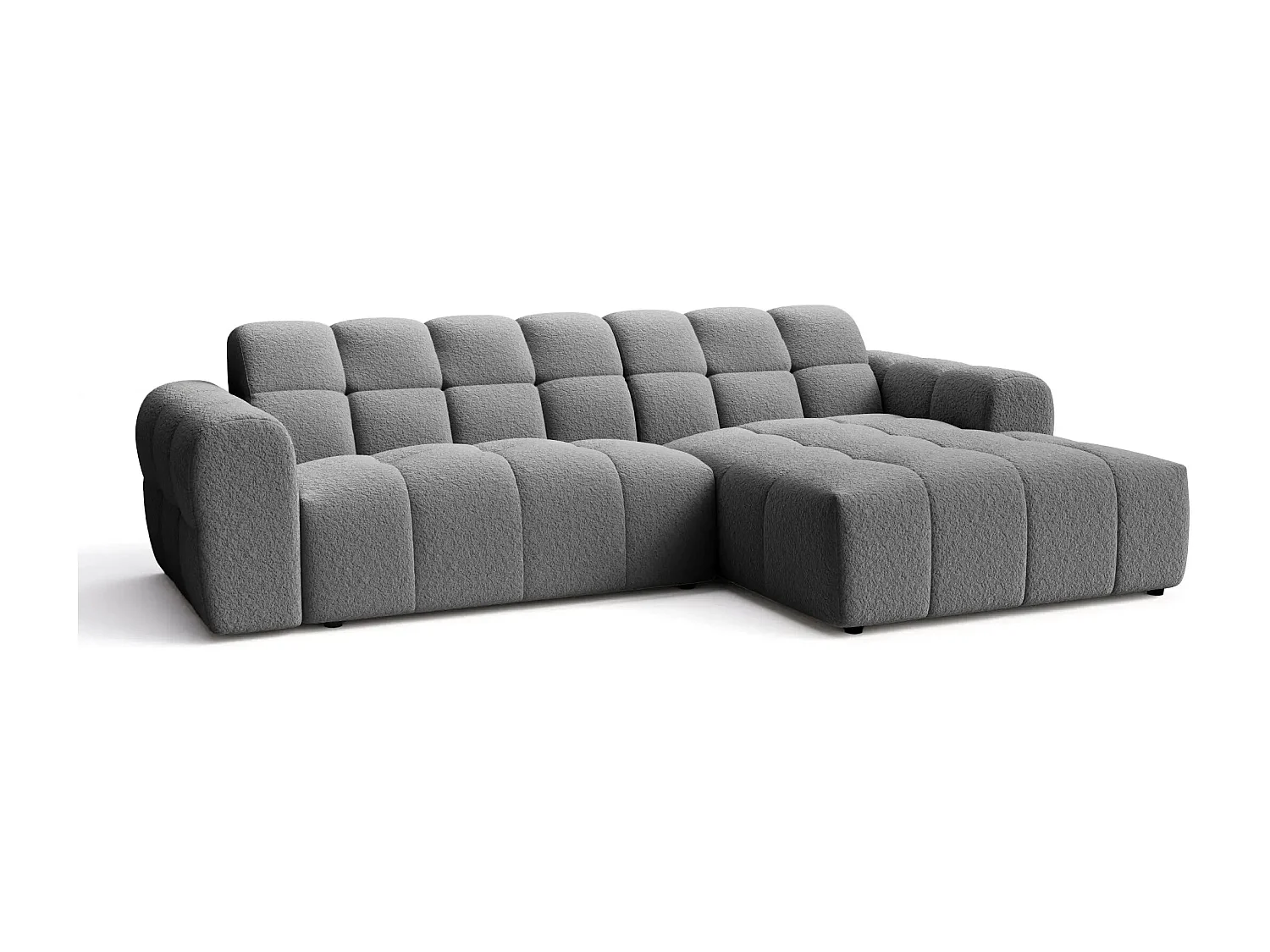 ALEXIA - Canapé d'angle tissu bouclette 4 places - Gris anthracite - Droit