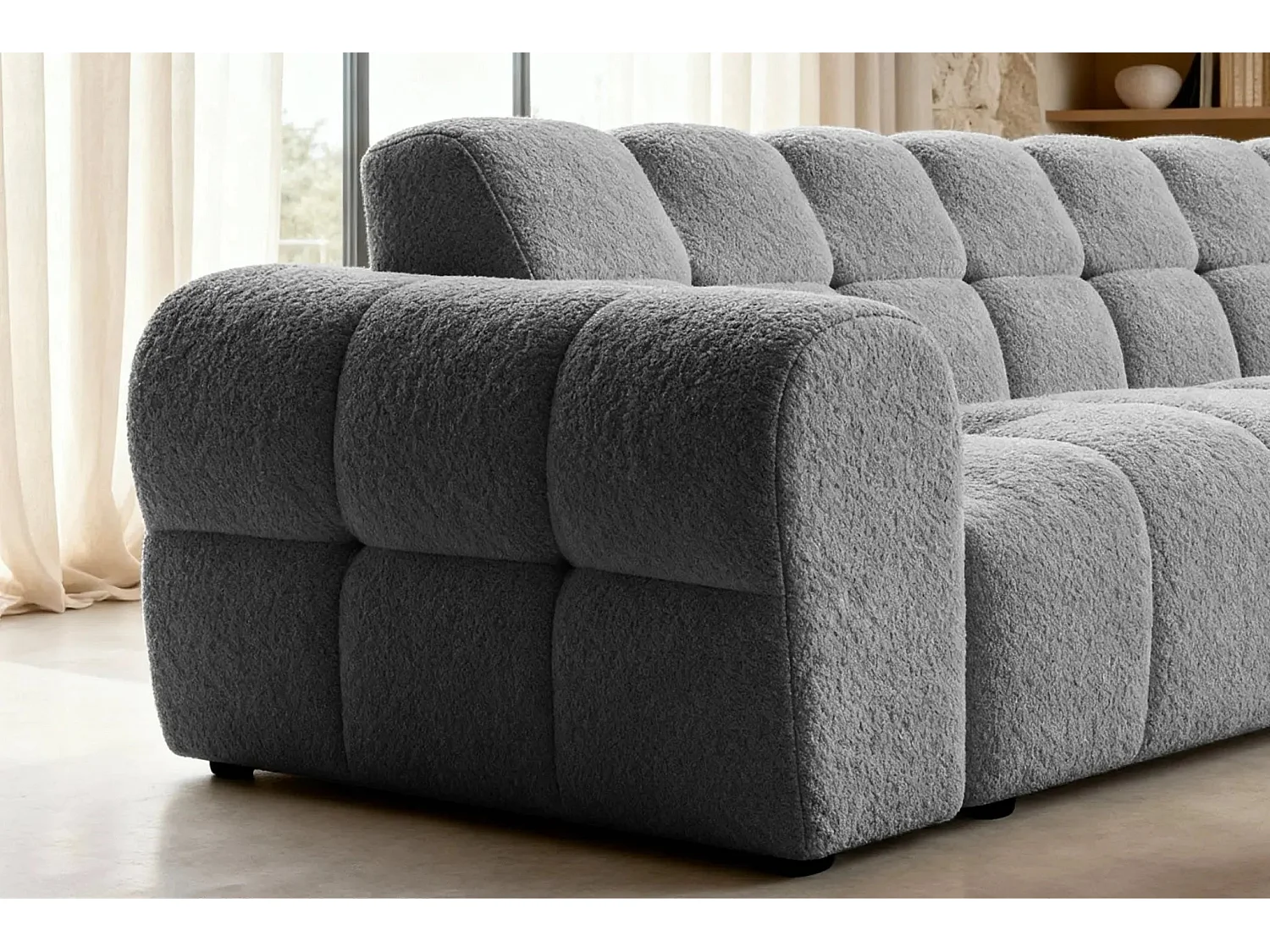 ALEXIA - Canapé d'angle tissu bouclette 4 places - Gris anthracite - Droit