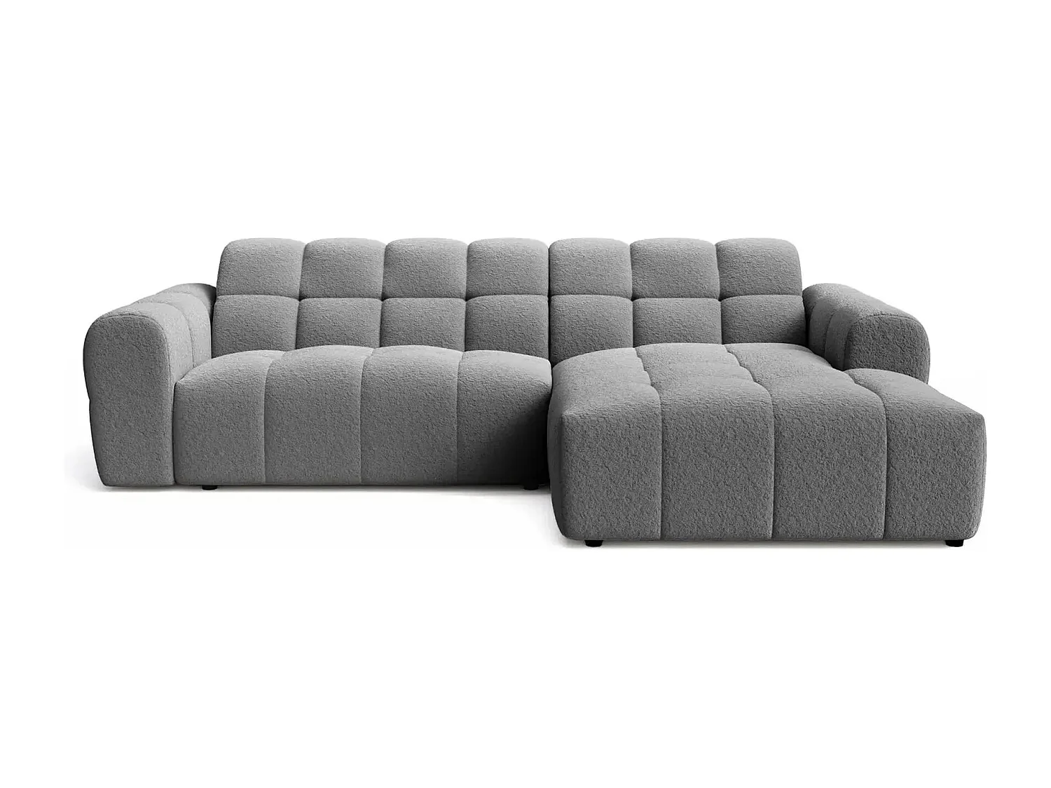 ALEXIA - Canapé d'angle tissu bouclette 4 places - Gris anthracite - Droit