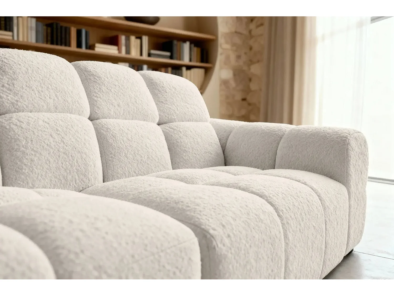 ALEXIA - Canapé d'angle tissu bouclette 4 places - Beige - Gauche