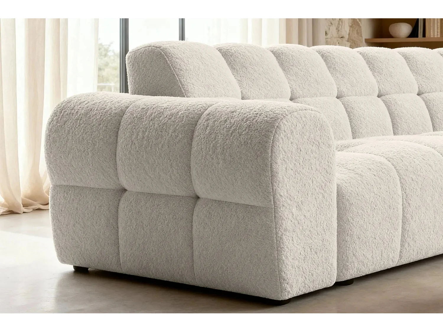 ALEXIA - Canapé d'angle tissu bouclette 4 places - Beige - Gauche