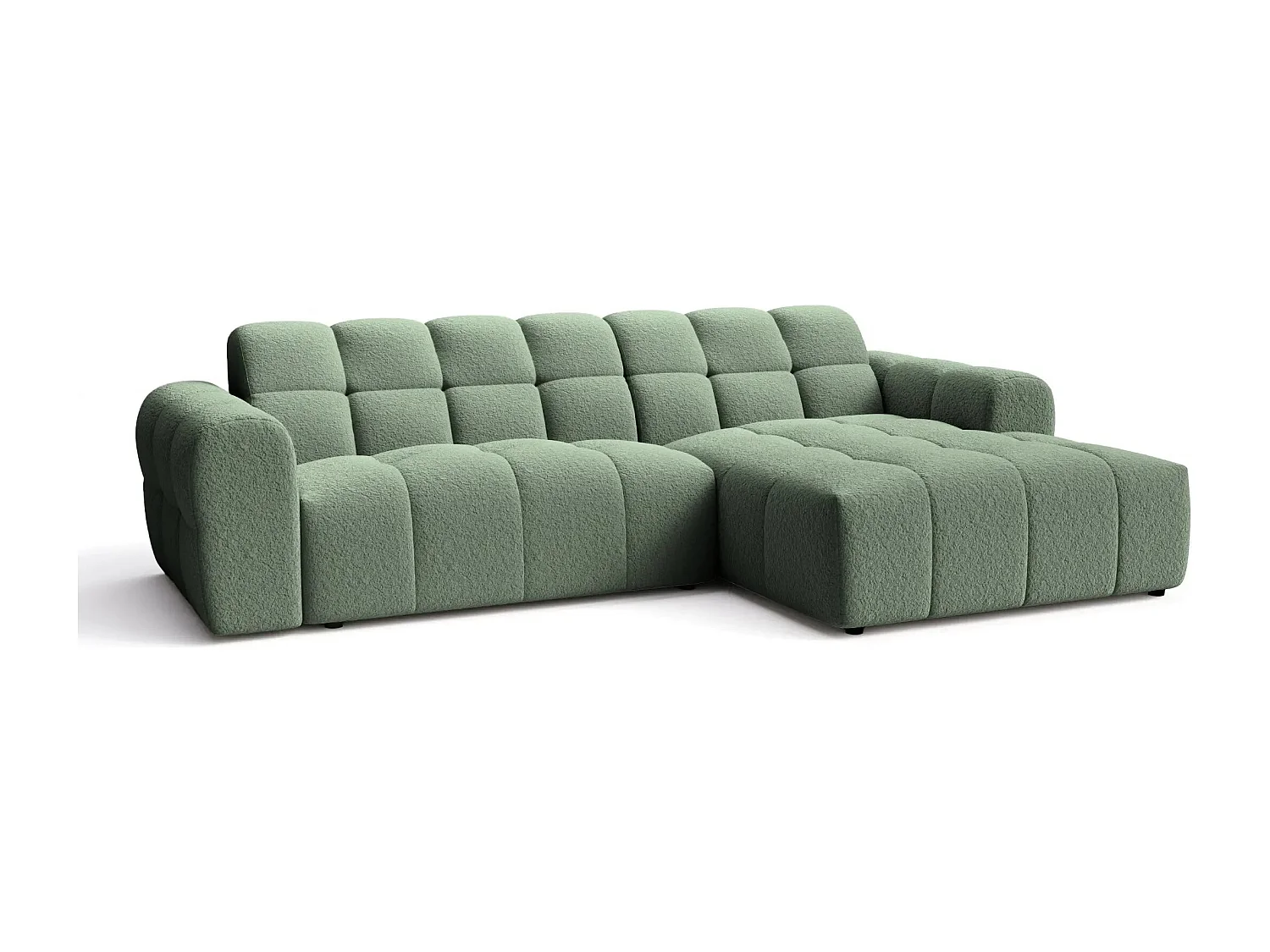 ALEXIA - Canapé d'angle tissu bouclette 4 places - Vert - Gauche