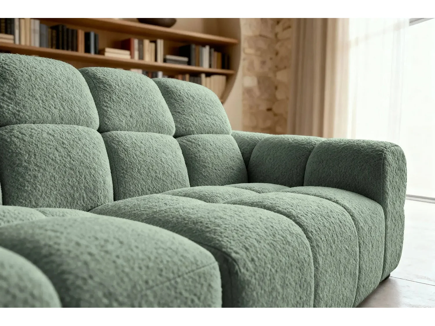 ALEXIA - Canapé d'angle tissu bouclette 4 places - Vert - Gauche