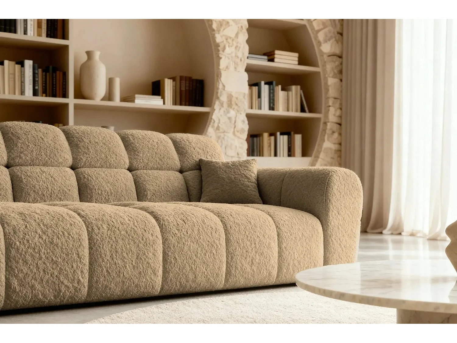 ALEXIA - Canapé droit tissu bouclette 3 places - Café