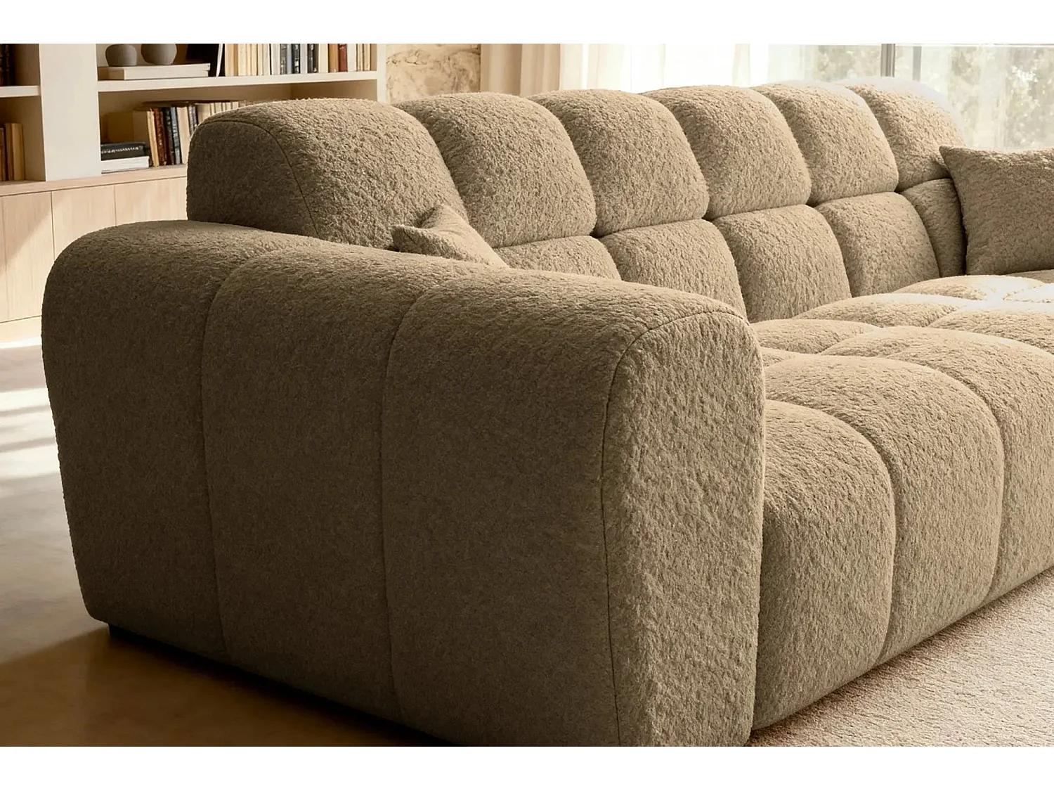 ALEXIA - Canapé droit tissu bouclette 3 places - Café