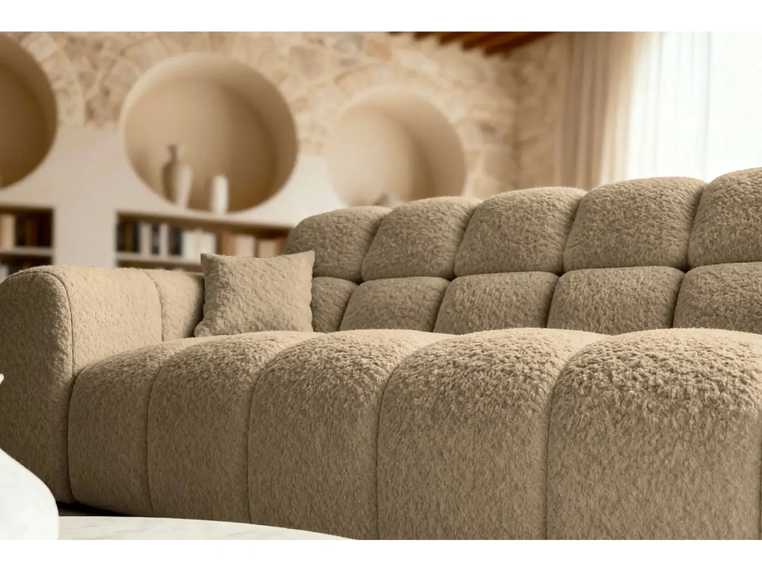 ALEXIA - Canapé droit tissu bouclette 3 places - Café