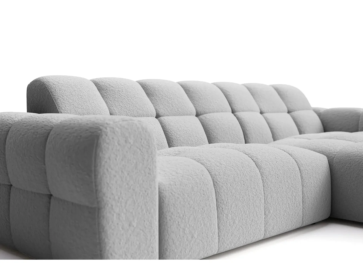 ALEXIA - Canapé d'angle tissu bouclette 4 places - Gris clair - Droit