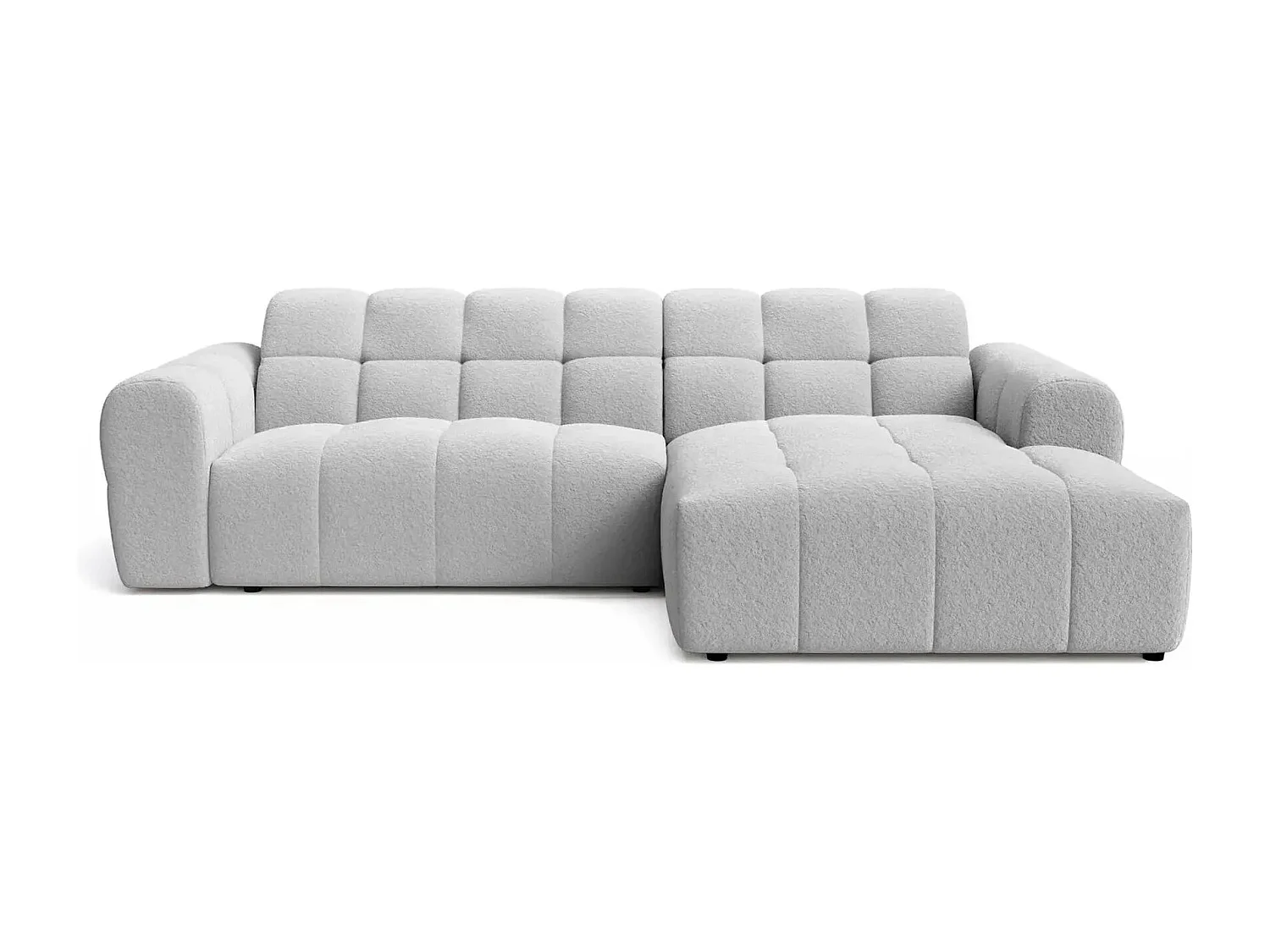 ALEXIA - Canapé d'angle tissu bouclette 4 places - Gris clair - Droit