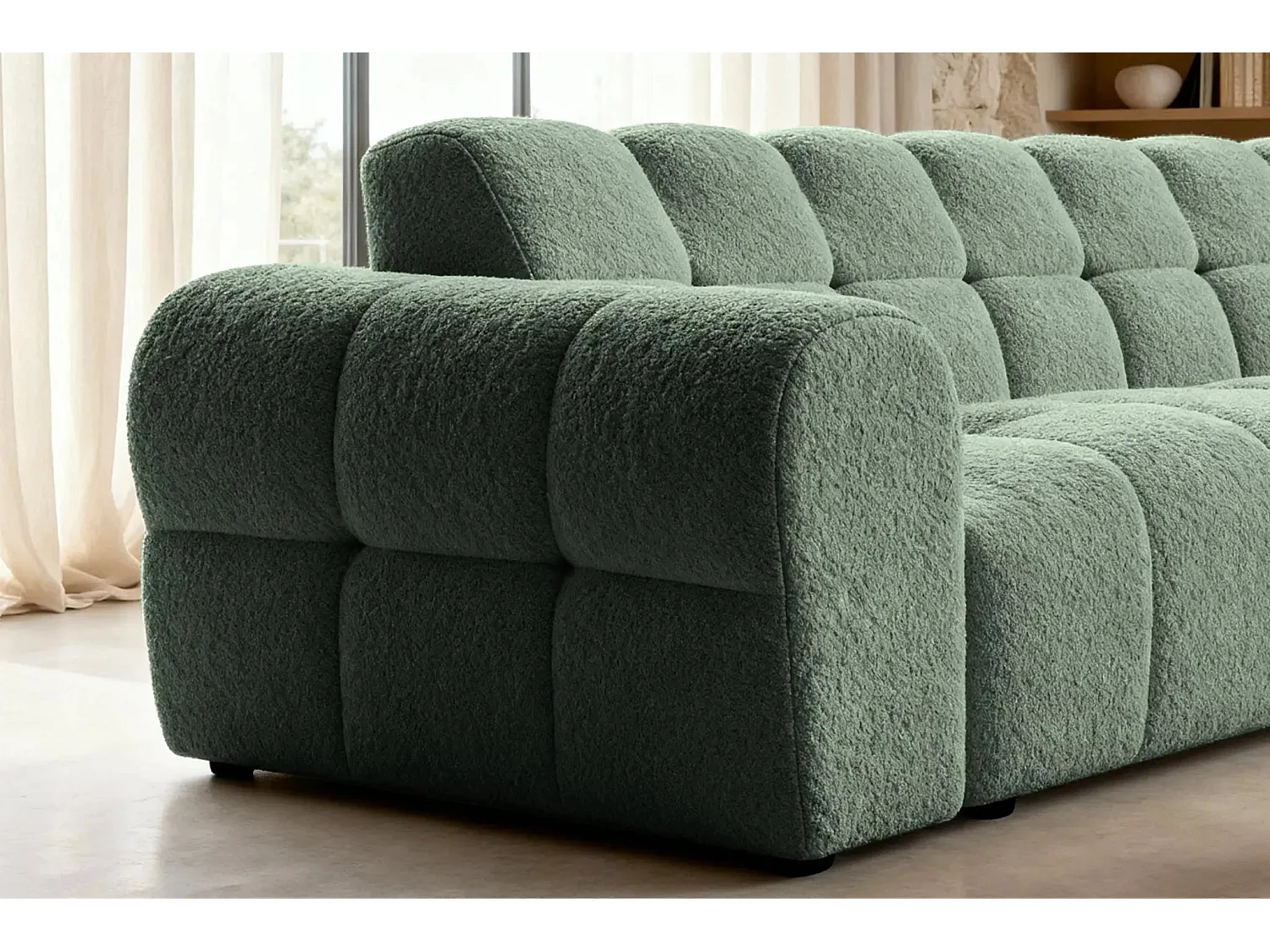 ALEXIA - Canapé d'angle tissu bouclette 4 places - Vert - Droit