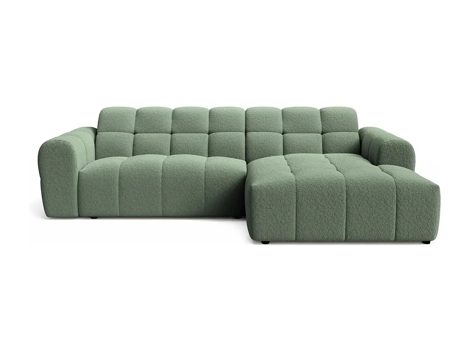 ALEXIA - Canapé d'angle tissu bouclette 4 places - Vert - Droit