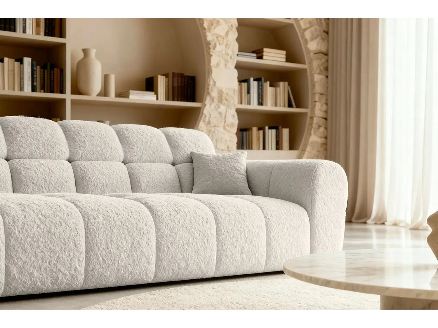 ALEXIA - Canapé droit tissu bouclette 3 places - Beige