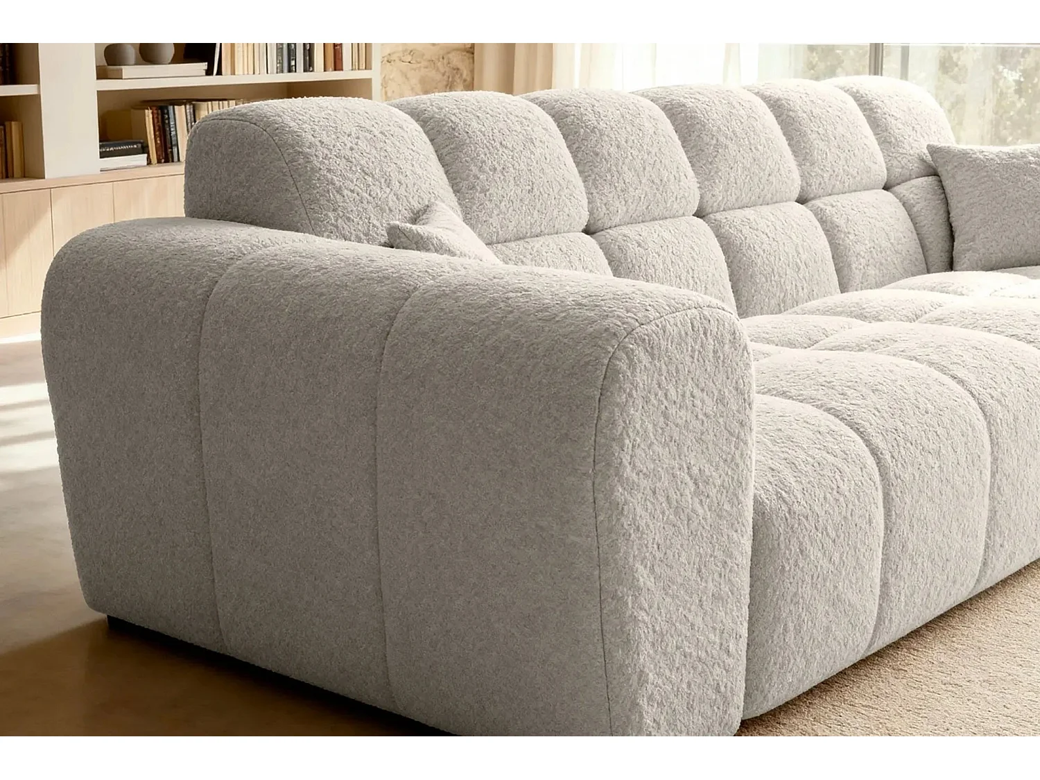 ALEXIA - Canapé droit tissu bouclette 3 places - Beige