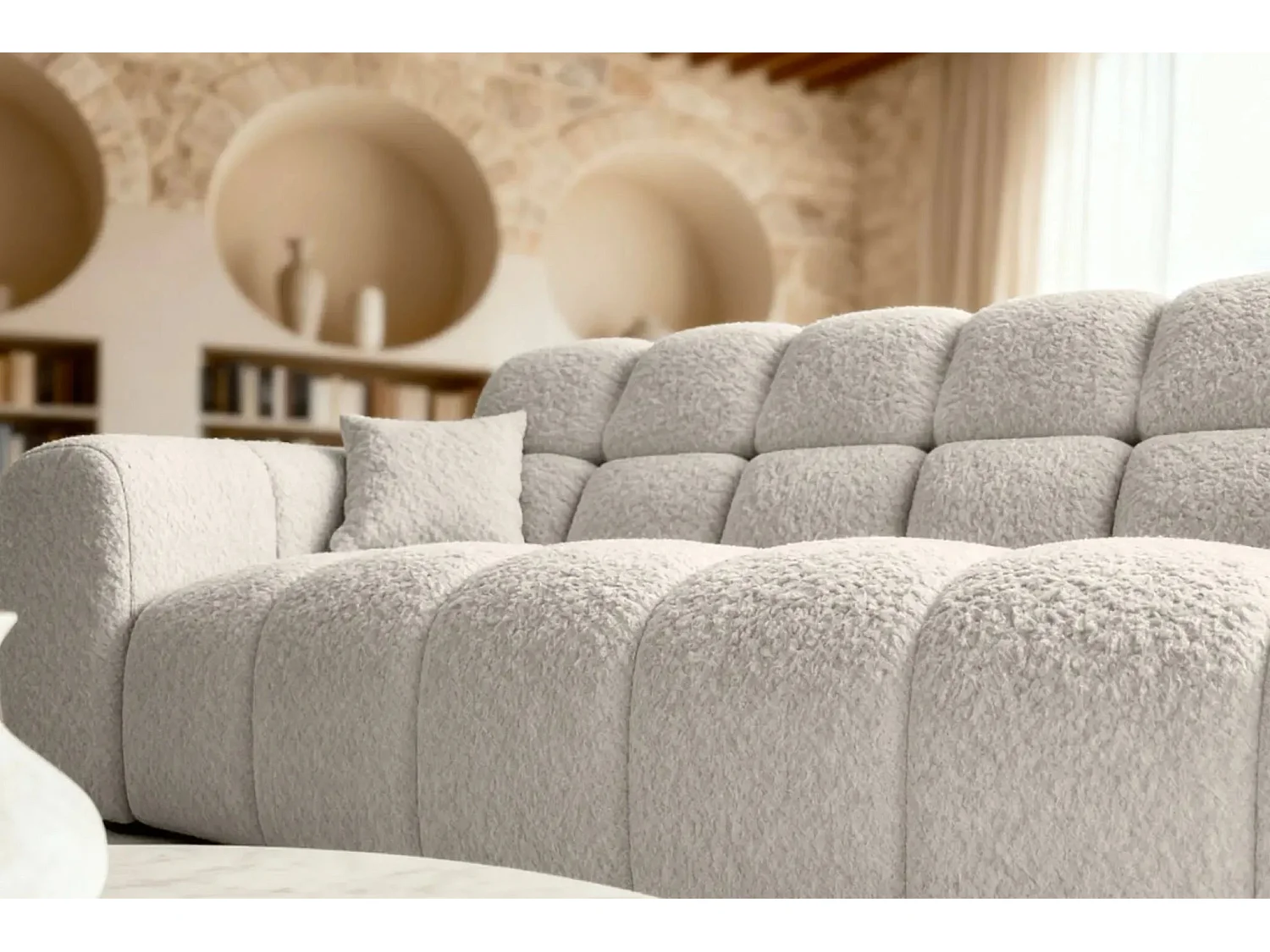 ALEXIA - Canapé droit tissu bouclette 3 places - Beige