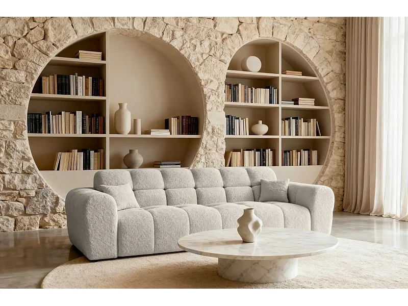 ALEXIA - Canapé droit tissu bouclette 3 places - Beige