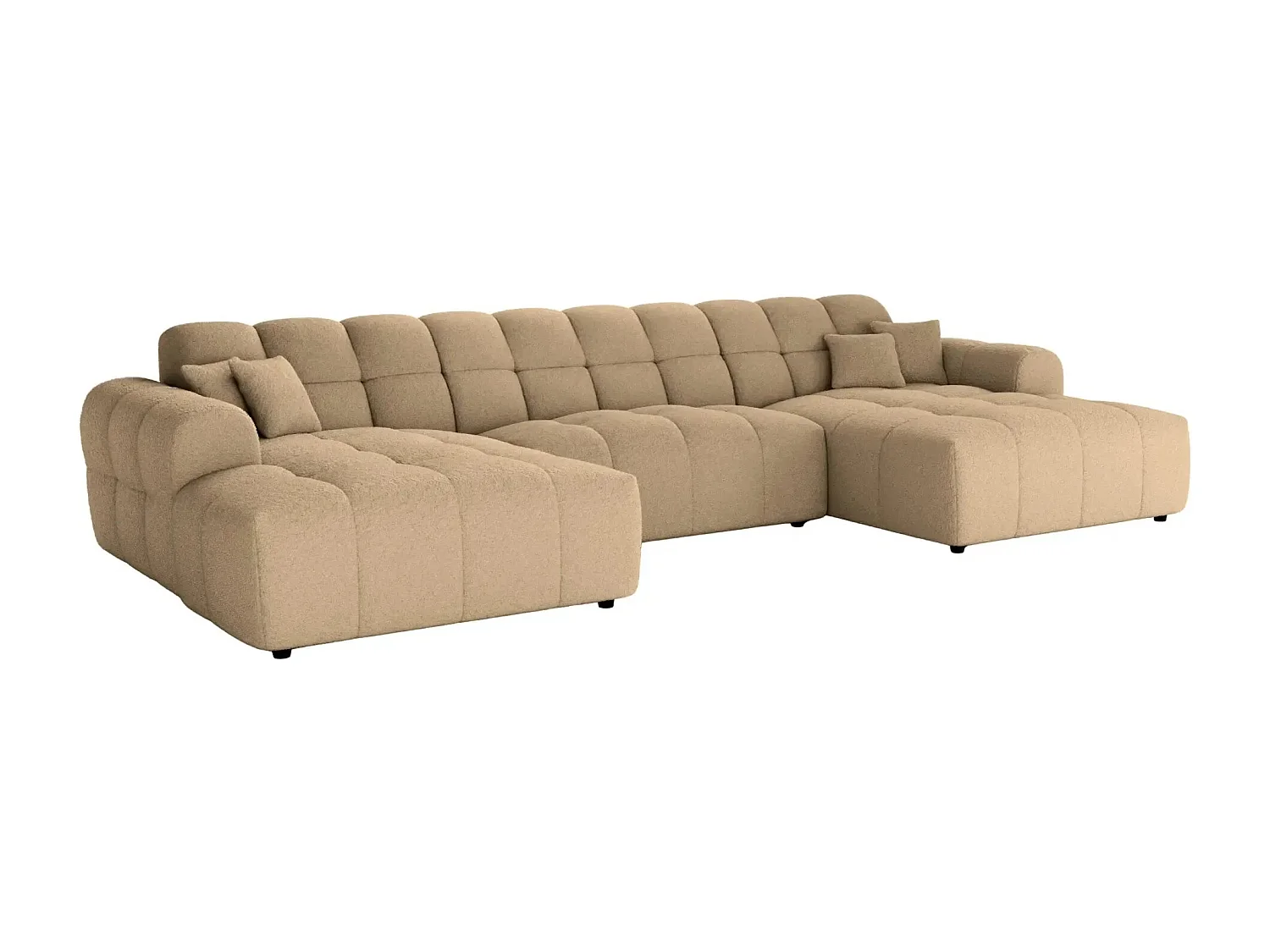 ALEXIA - Canapé panoramique tissu bouclette 5 places - Café