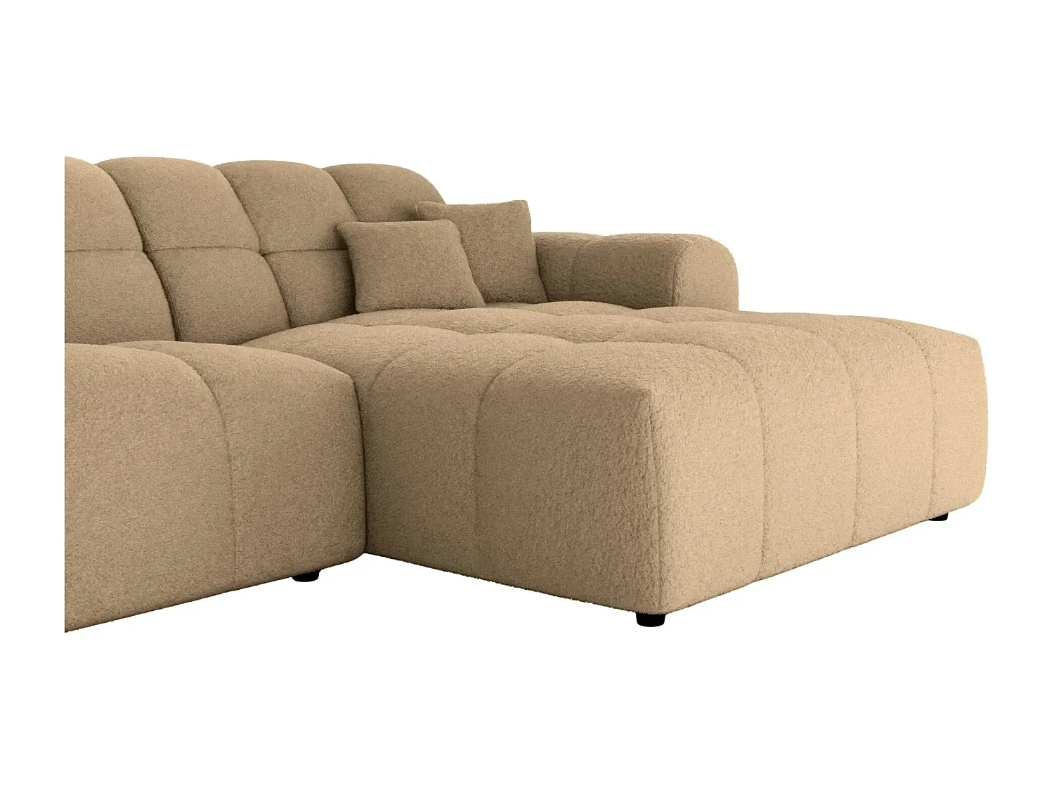 ALEXIA - Canapé panoramique tissu bouclette 5 places - Café