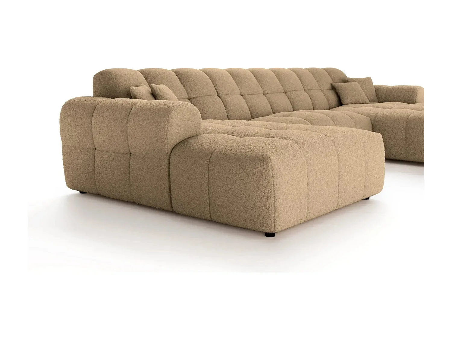 ALEXIA - Canapé panoramique tissu bouclette 5 places - Café