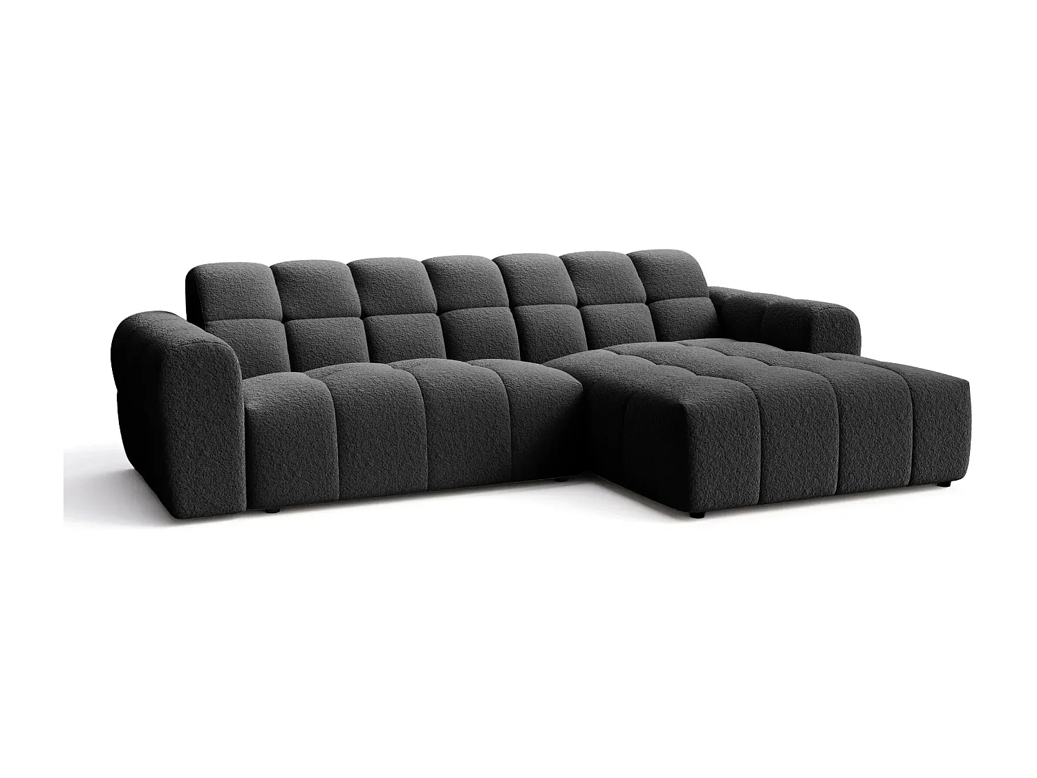 ALEXIA - Canapé d'angle tissu bouclette 4 places - Noir - Droit