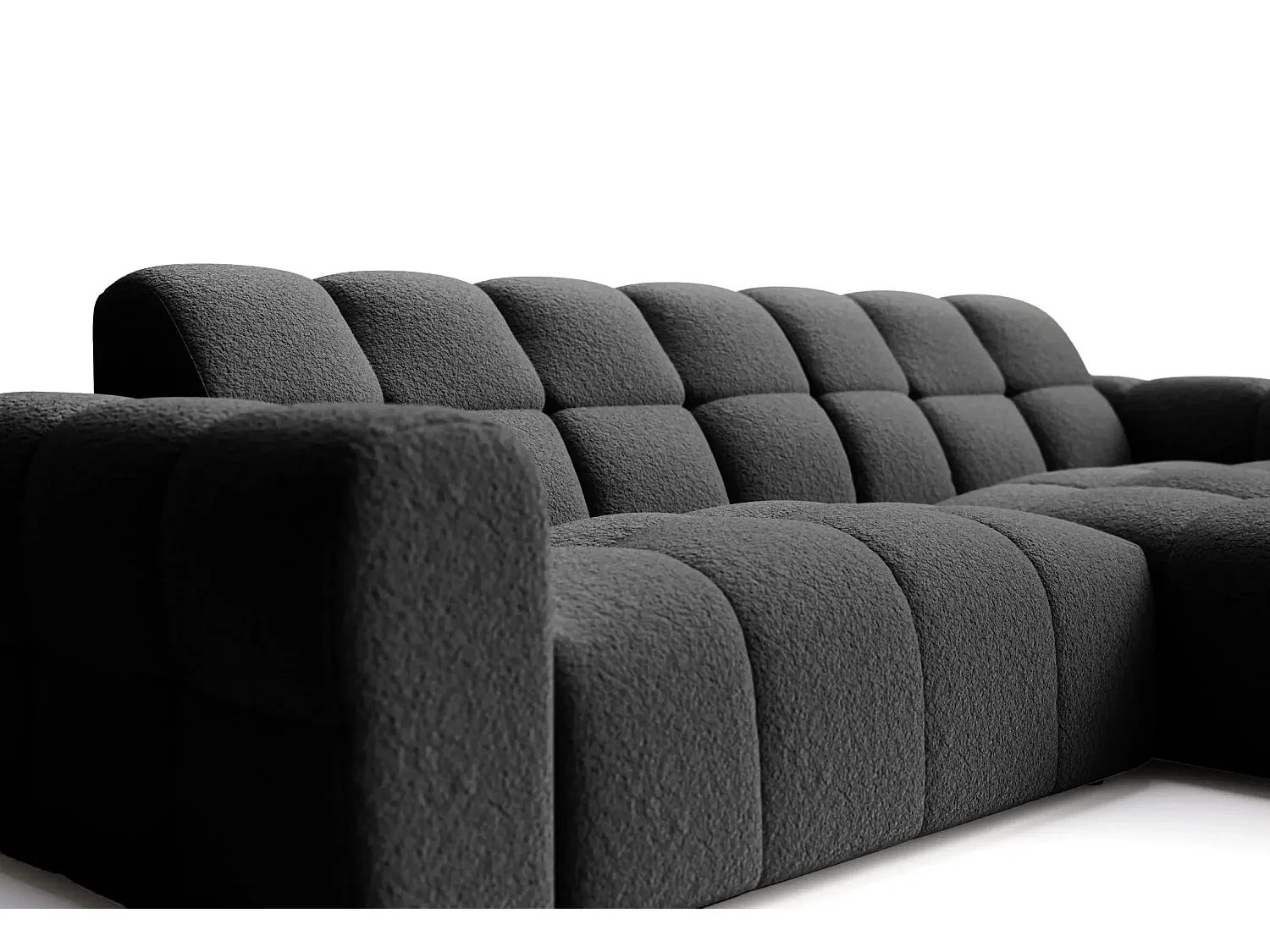 ALEXIA - Canapé d'angle tissu bouclette 4 places - Noir - Droit