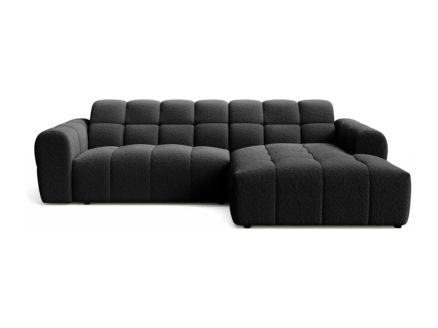 ALEXIA - Canapé d'angle tissu bouclette 4 places - Noir - Droit