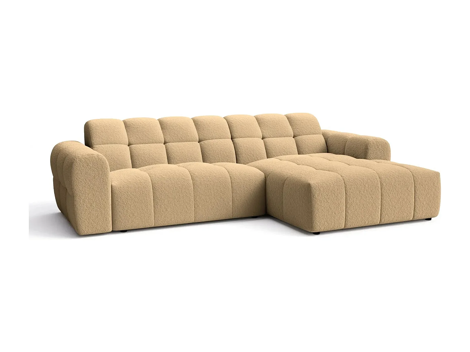 ALEXIA - Canapé d'angle tissu bouclette 4 places - Café - Droit