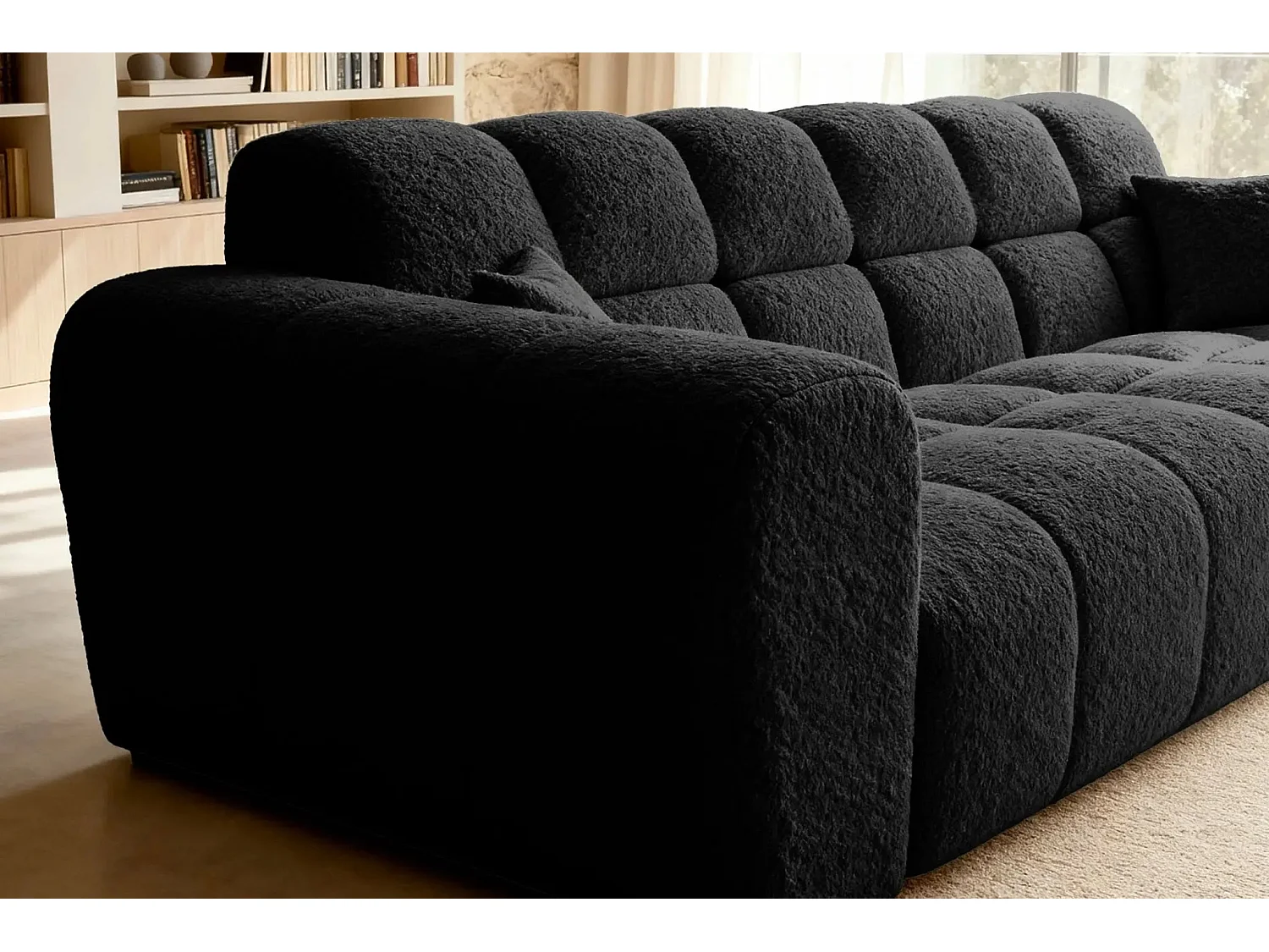 ALEXIA - Canapé droit tissu bouclette 3 places - Noir