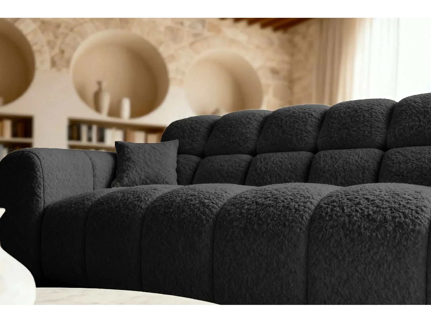 ALEXIA - Canapé droit tissu bouclette 3 places - Noir