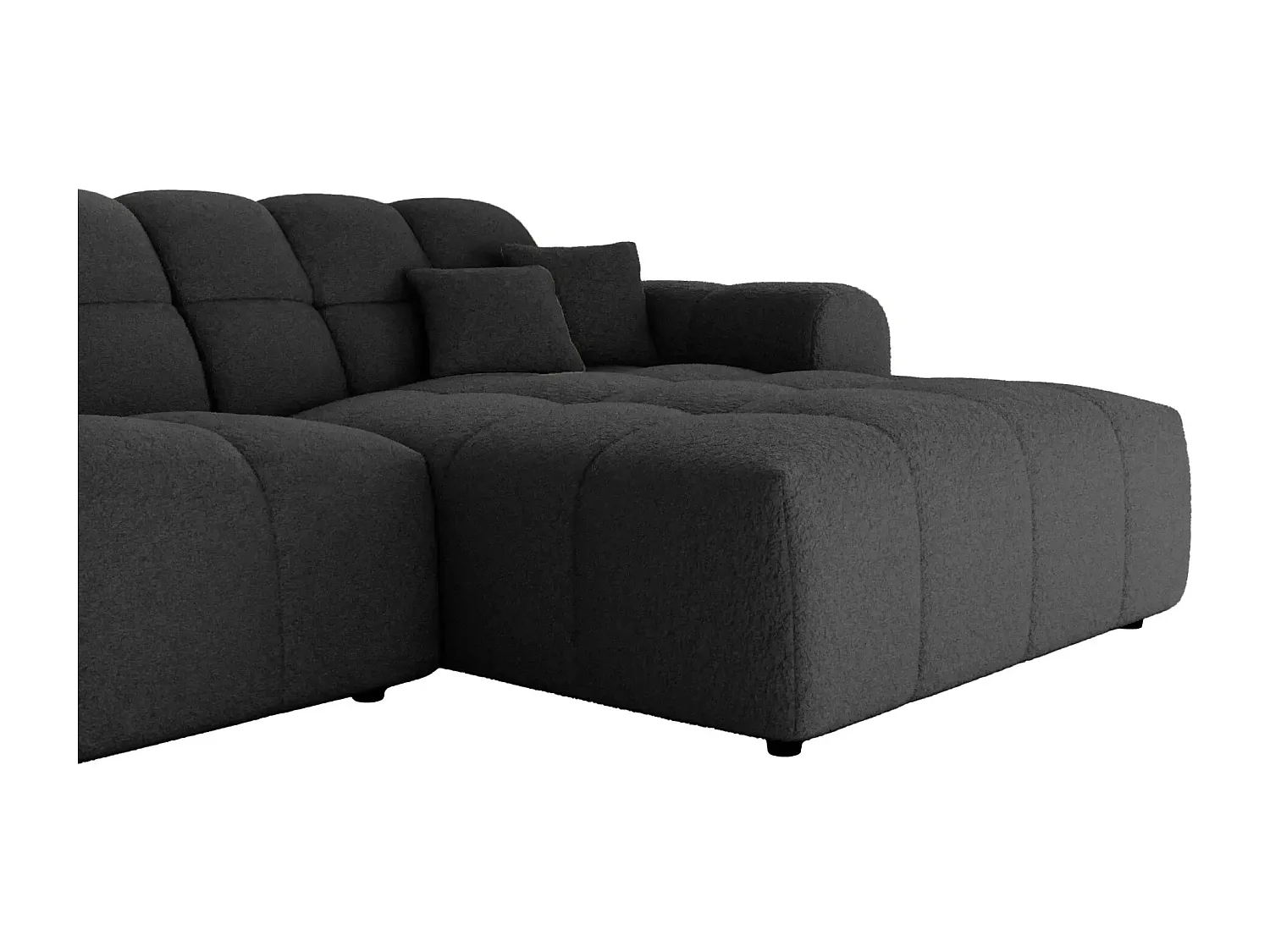 ALEXIA - Canapé panoramique tissu bouclette 5 places - Noir