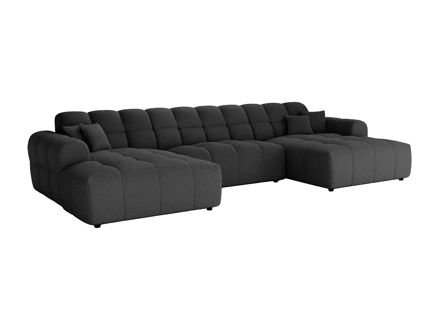 ALEXIA - Canapé panoramique tissu bouclette 5 places - Noir
