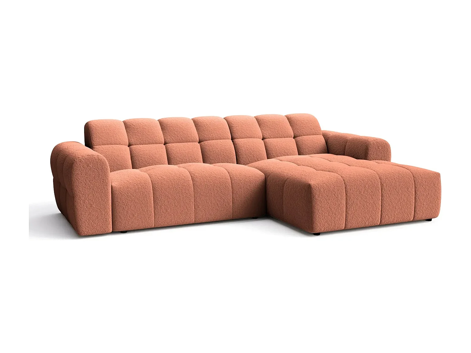 ALEXIA - Canapé d'angle tissu bouclette 4 places - Terracotta - Droit