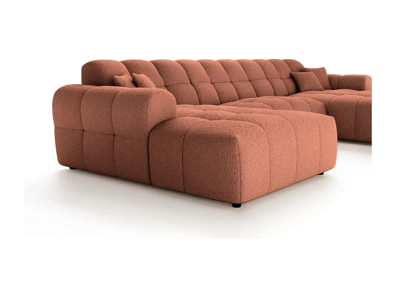 ALEXIA - Canapé panoramique tissu bouclette 5 places - Terracotta