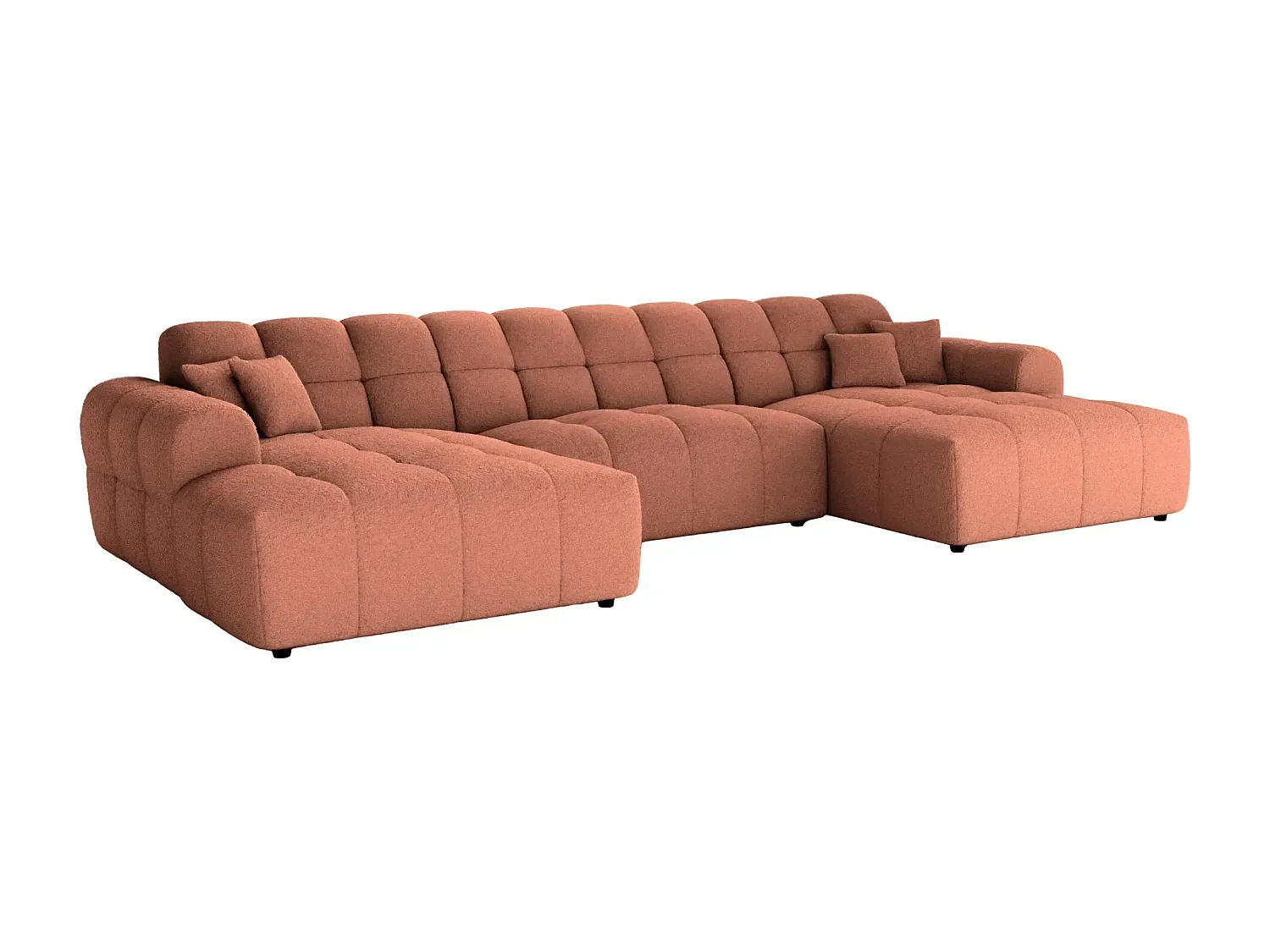 ALEXIA - Canapé panoramique tissu bouclette 5 places - Terracotta