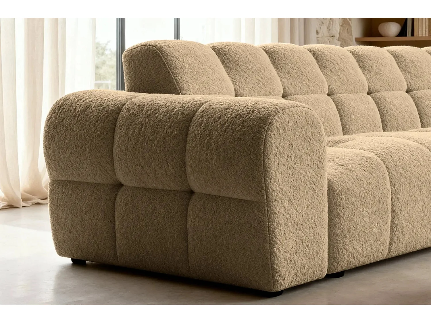 ALEXIA - Canapé d'angle tissu bouclette 4 places - Café - Gauche