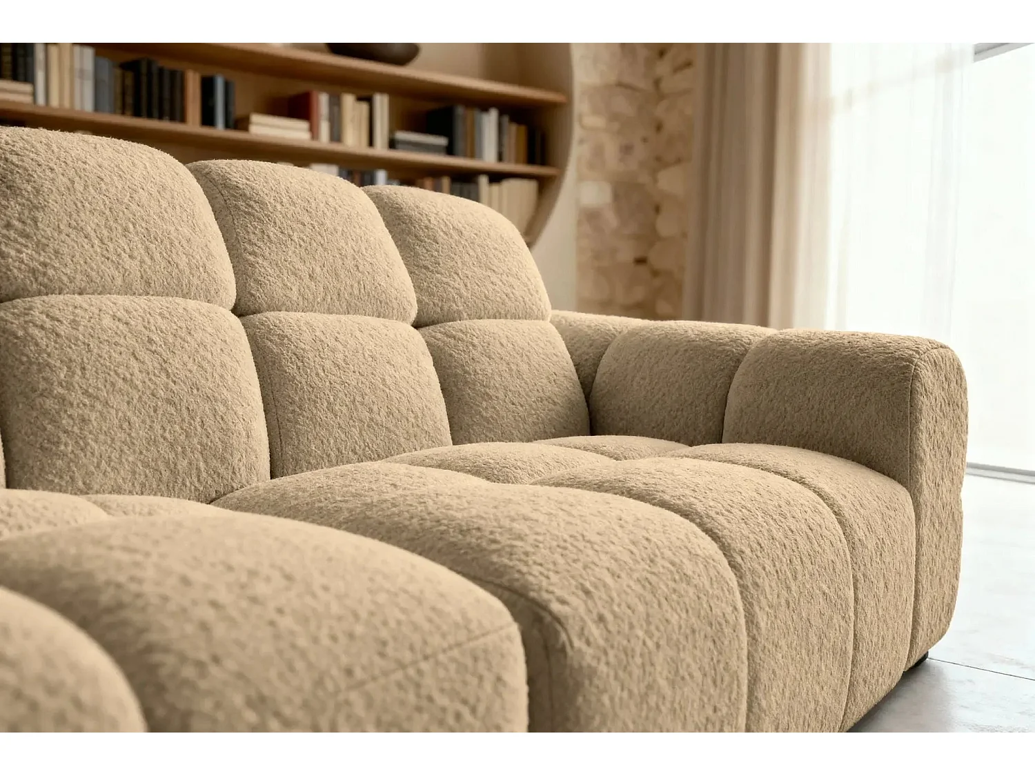 ALEXIA - Canapé d'angle tissu bouclette 4 places - Café - Gauche