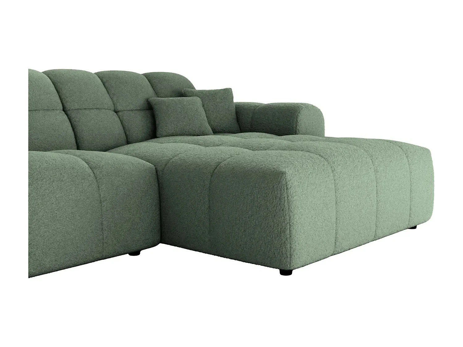 ALEXIA - Canapé panoramique tissu bouclette 5 places - Vert