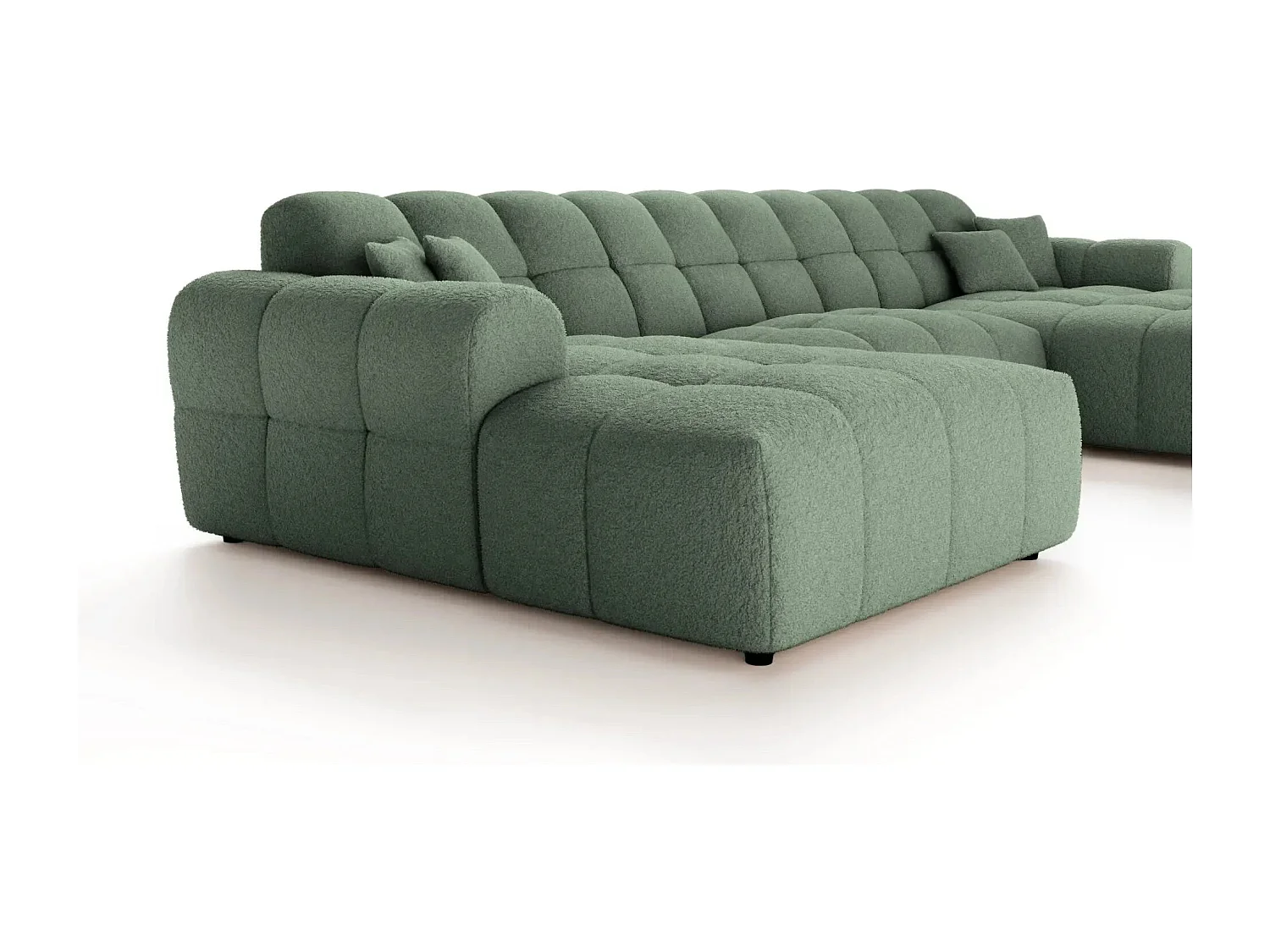 ALEXIA - Canapé panoramique tissu bouclette 5 places - Vert