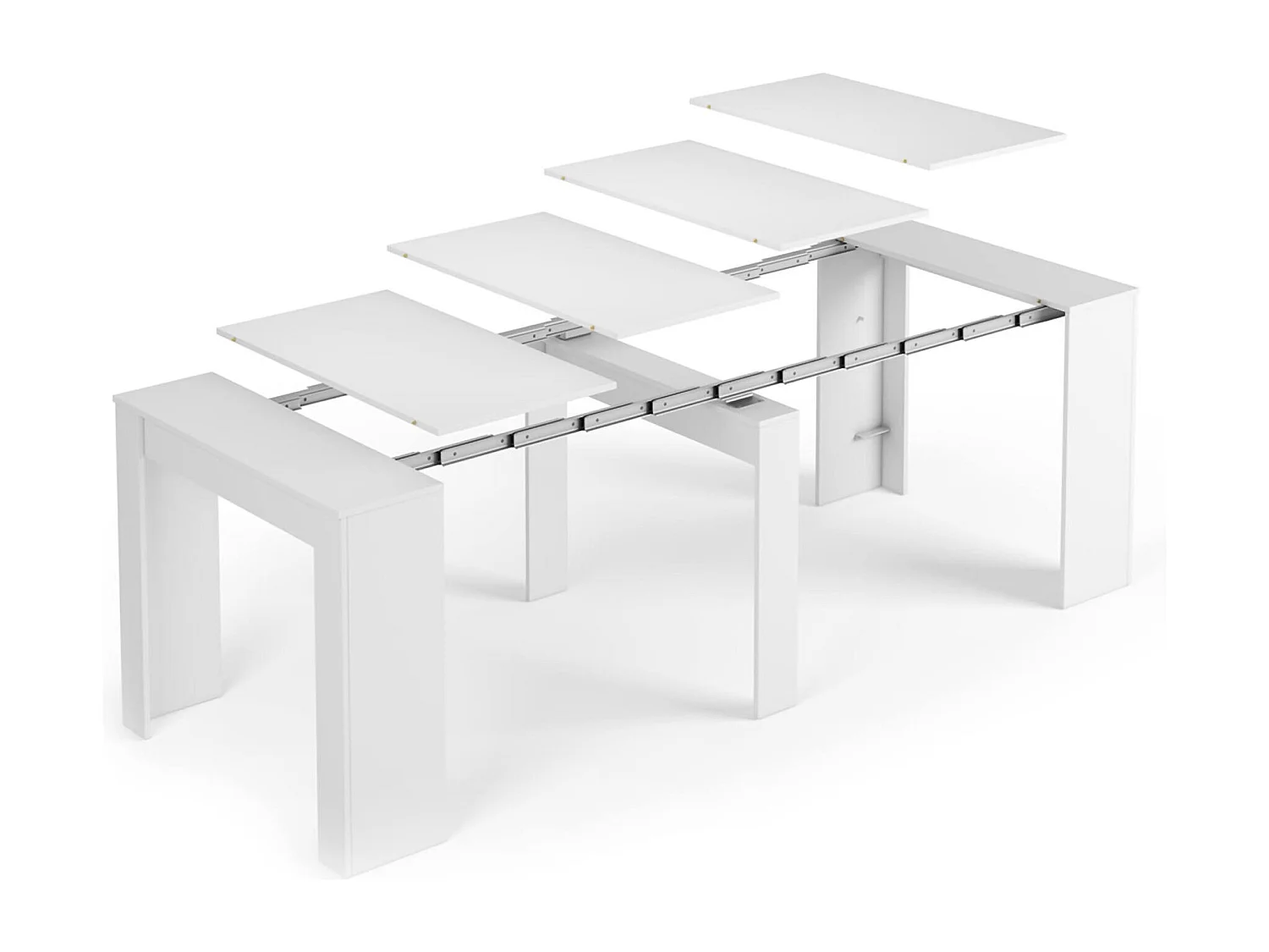 Console Compton, Table à manger extensible, Table avec rallonges polyvalentes extensible jusqu'à 10 places, 51/237x90h78 cm, Blanc Brillant