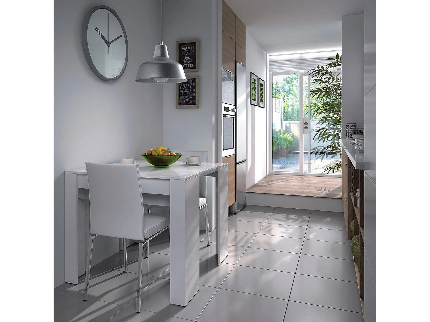 Console Compton, Table à manger extensible, Table avec rallonges polyvalentes extensible jusqu'à 10 places, 51/237x90h78 cm, Blanc Brillant