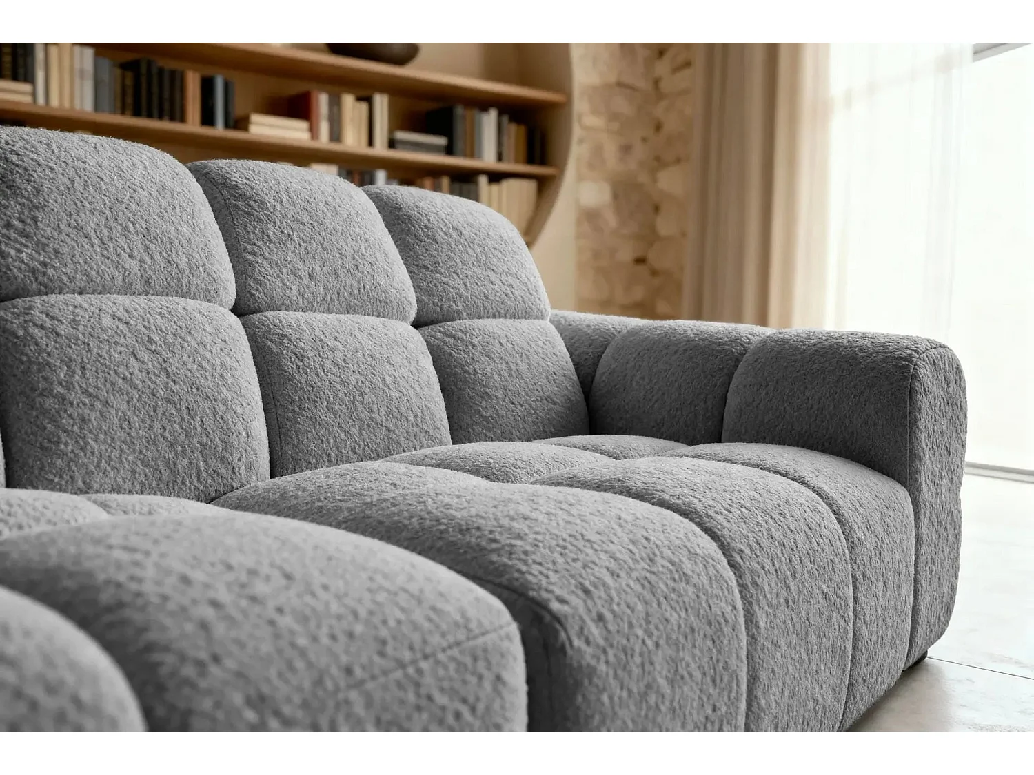 ALEXIA - Canapé d'angle tissu bouclette 4 places - Gris anthracite - Gauche