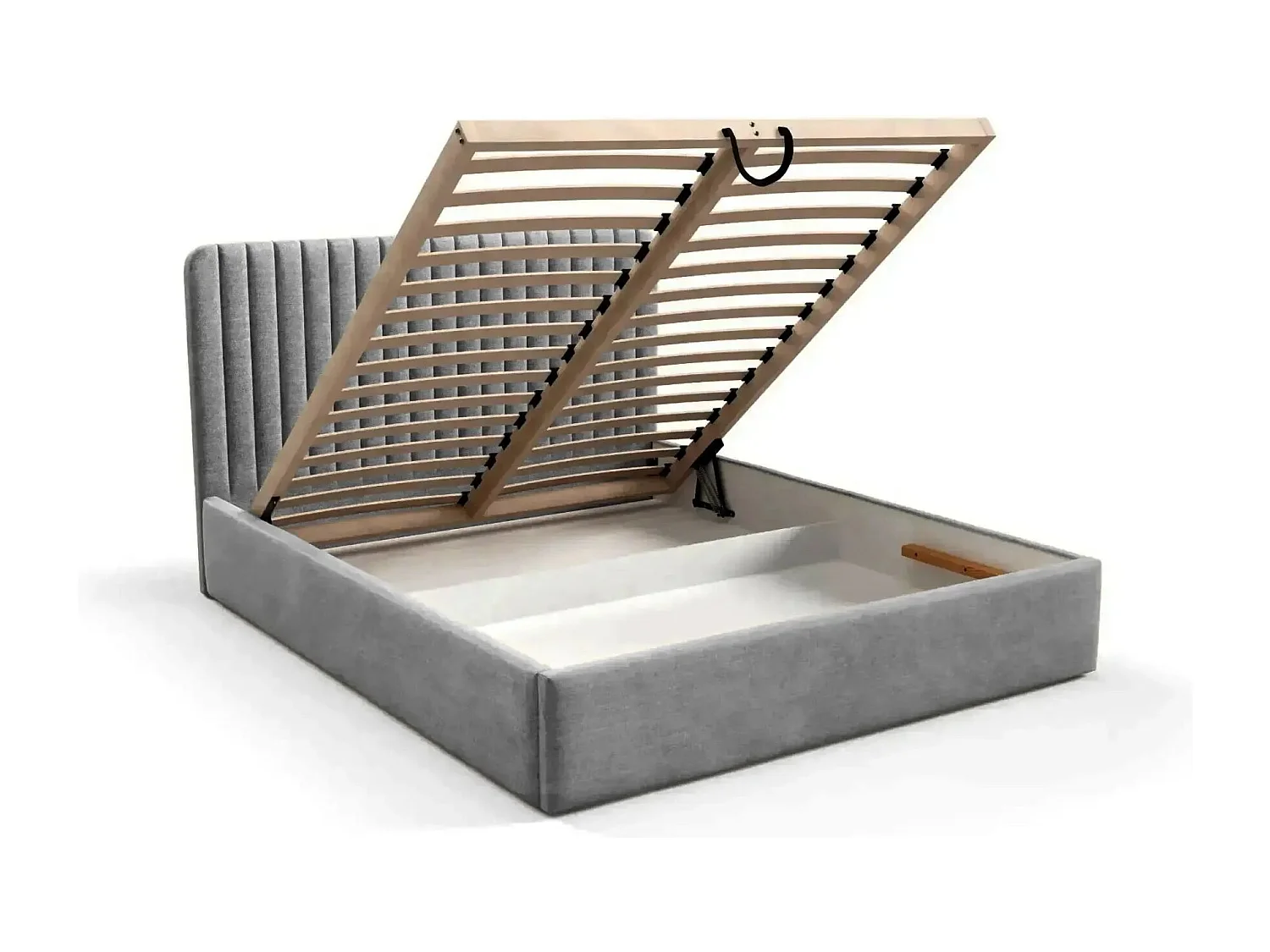 JEANNE - Lit coffre tissu velours 140x200cm - Gris foncé