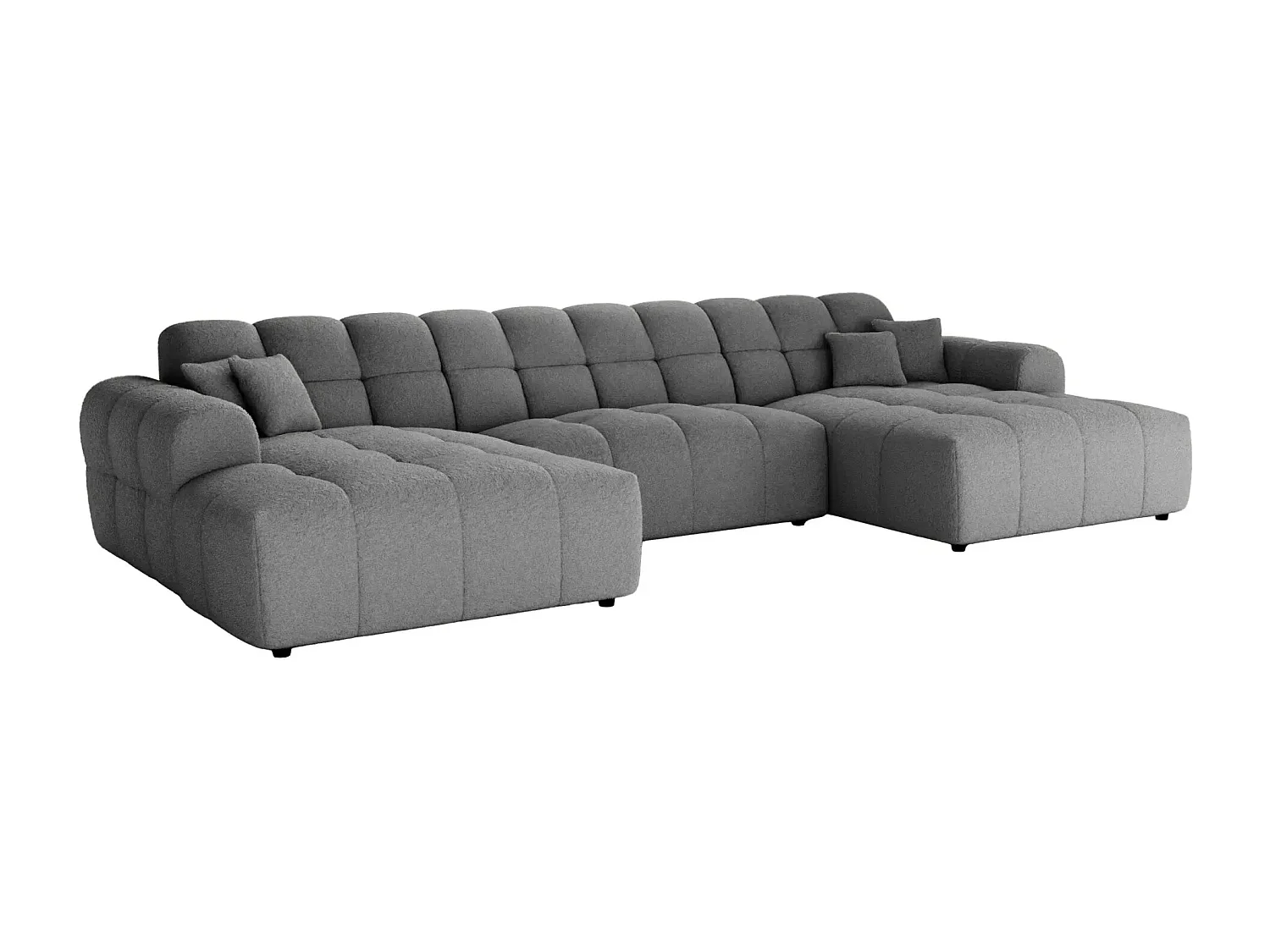 ALEXIA - Canapé panoramique tissu bouclette 5 places - Gris foncé