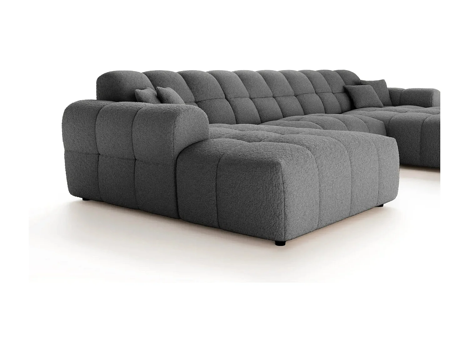 ALEXIA - Canapé panoramique tissu bouclette 5 places - Gris foncé