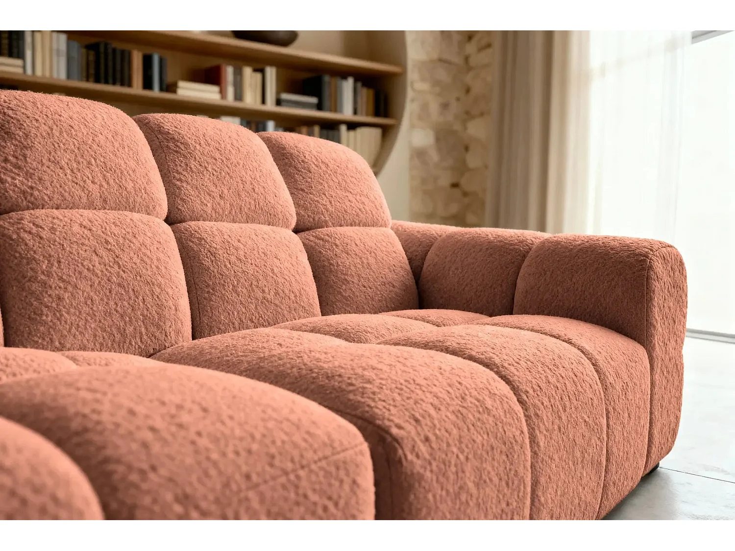 ALEXIA - Canapé d'angle tissu bouclette 4 places - Terracotta - Gauche